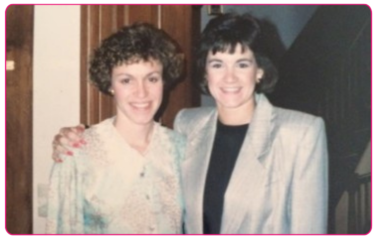 Cindy Winslow Menges (left) poses with Michelle Albrecht Smith (right) in the 1980's.  