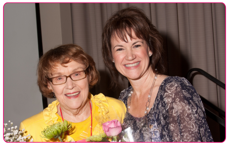 Michelle Albrecht Smith (right) poses with Past National President and Order of the Laurel, Norma Minch Andrisek, Gamma Alpha, Baldwin Wallace University (left).